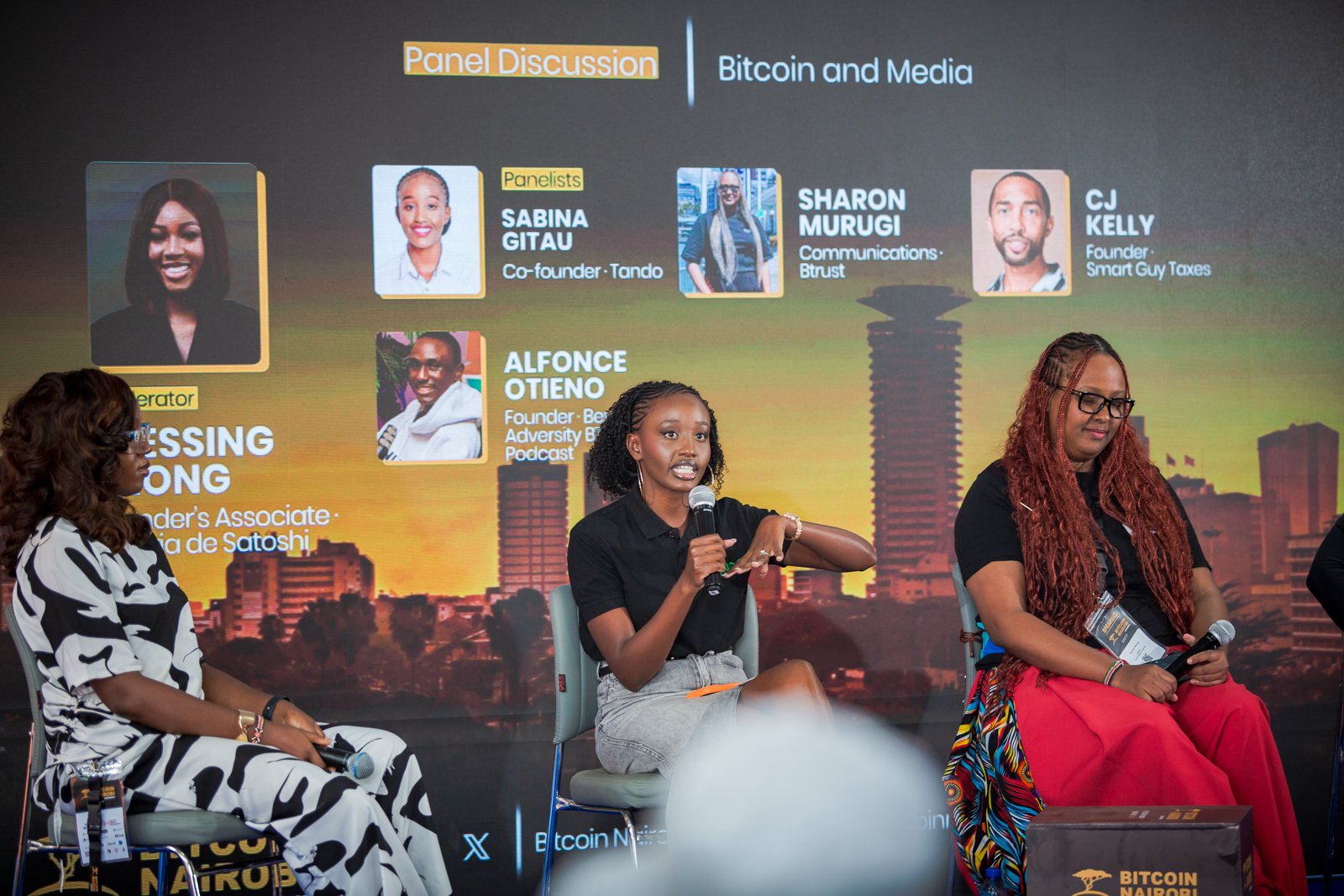 A panel of women in Bitcoin seated on stage at the Bitcoin Nairobi Conference